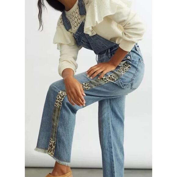 Anthropology Pilcro The Lex Denim Overalls - in Leopard Side - Picture 1 of 8